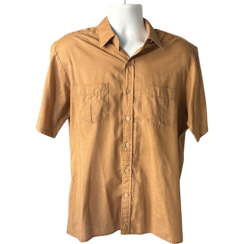 Arrow L Vintage 70s Shirt Tan Short Sleeve Button Down Retro